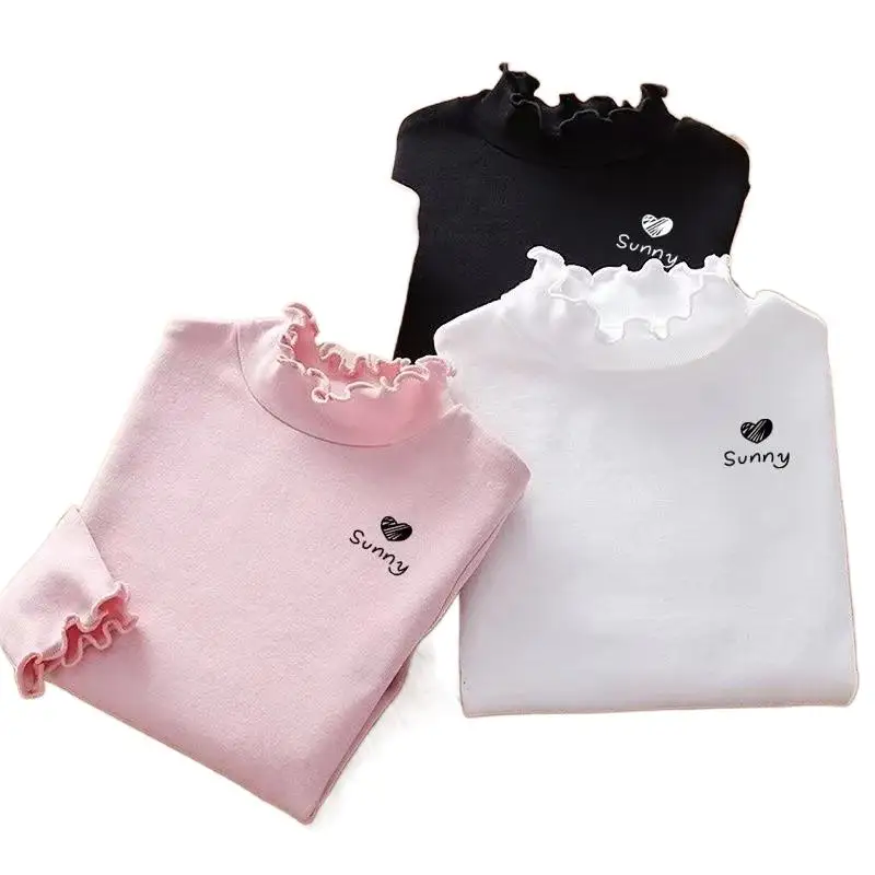 

Girls' T-shirt Baby Girls' Half-High Collar Long Sleeves Curling Children's Top Autumn and Winter Dralon Warm All-Matching T-shi