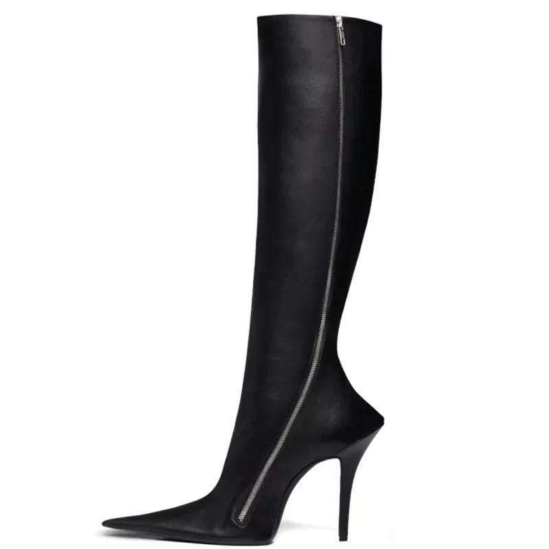 

2023 Autumn/Winter New Fashion Pointed Women's High Heel Knee Long Boots, 44 Large Mid Sleeve Side Zipper Women's Boots