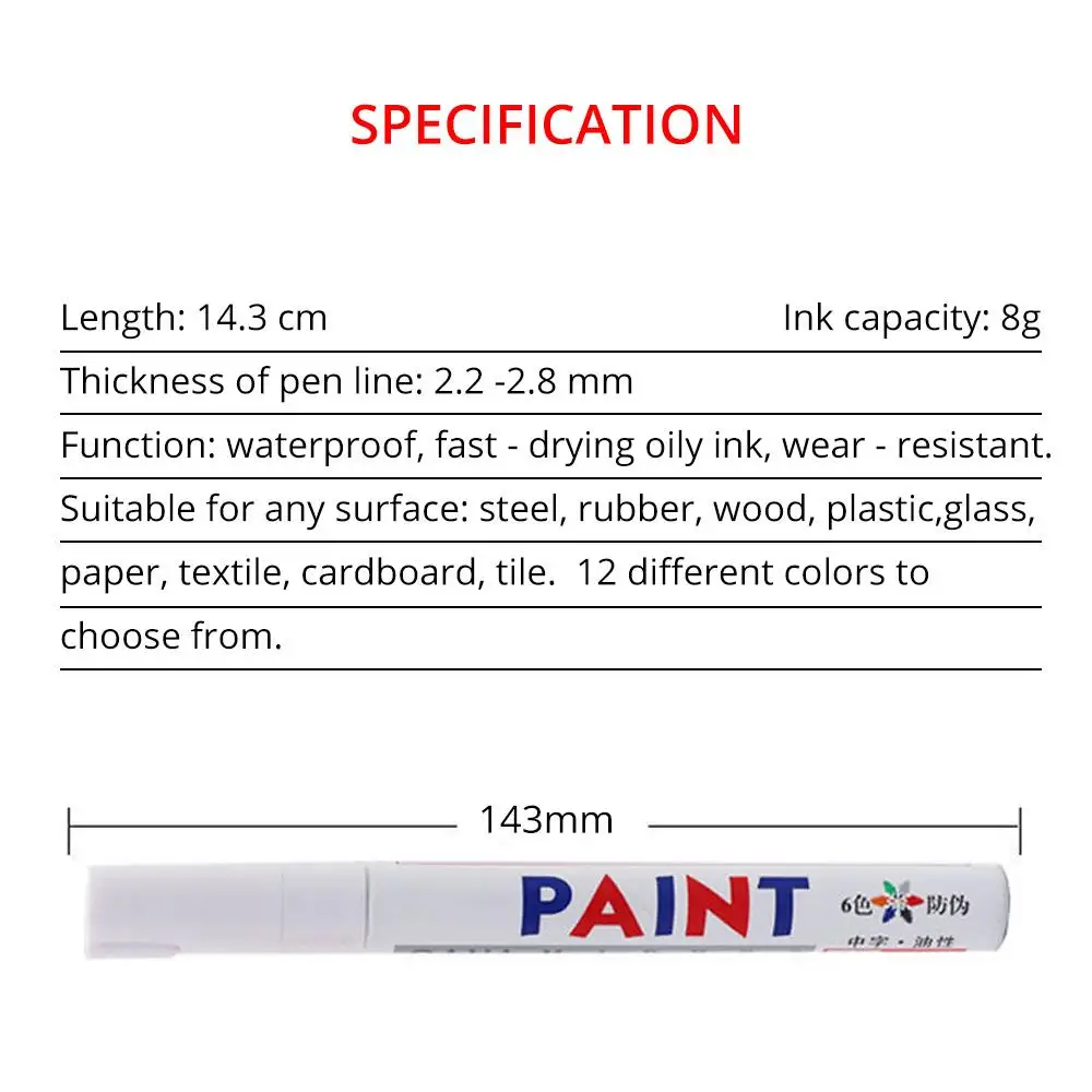 자동차 휠 타이어 유성 마크 펜, 방수 자동차 고무 타이어 페인트, 금속 네임펜 그래피티 터치 업 범용, 5 개