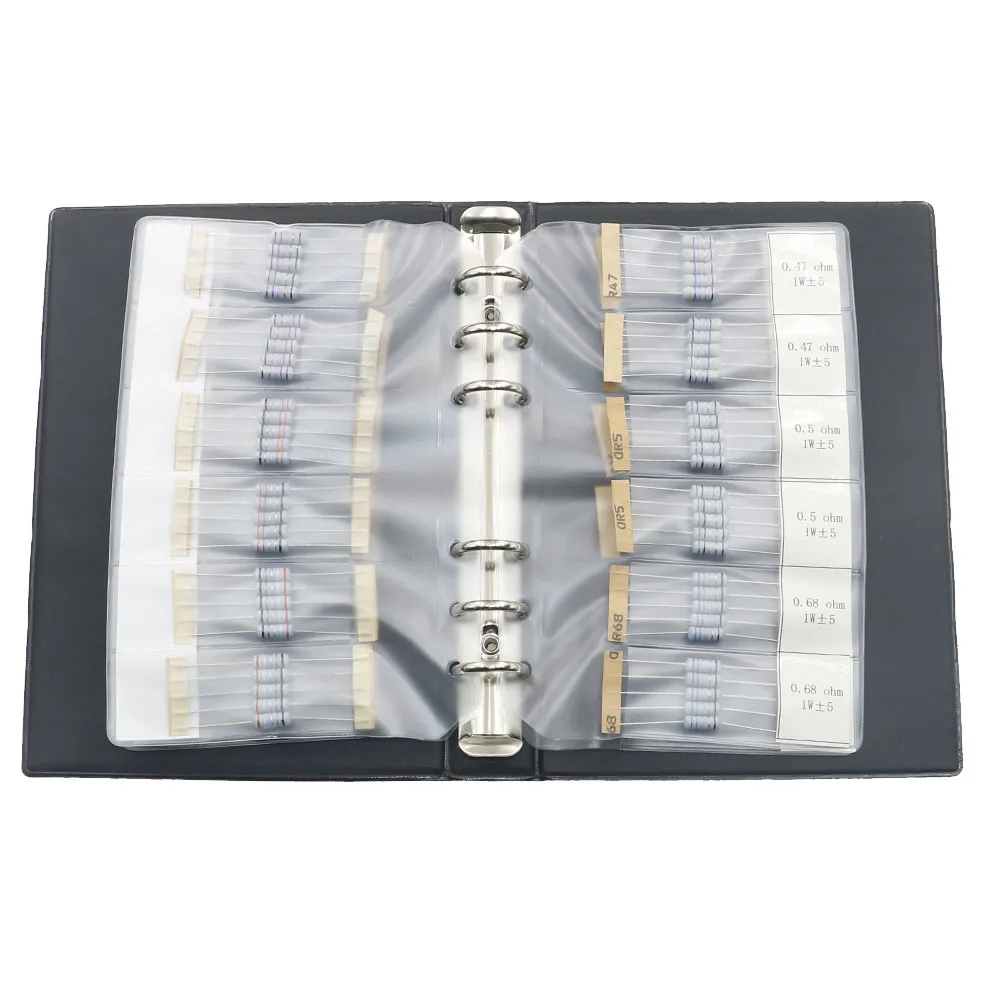퓨즈 권선 저항기 샘플 북 모듬 키트, 0.1ohm, 0.15R, 0.18R, 0.2R, 0.22R, 0.33R, 0.47R, 10R, 22R, 33R, 47R, 51R, 82R, 100R, 1W