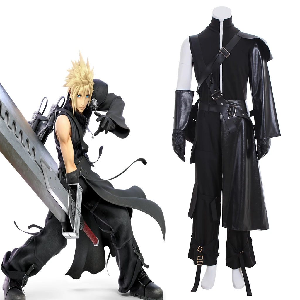 

Cloud Strife Cosplay Final Fantasy VII Game Costume Adult Men Black Uniform Full Set Halloween Carnival Party FF7 Combat Suit