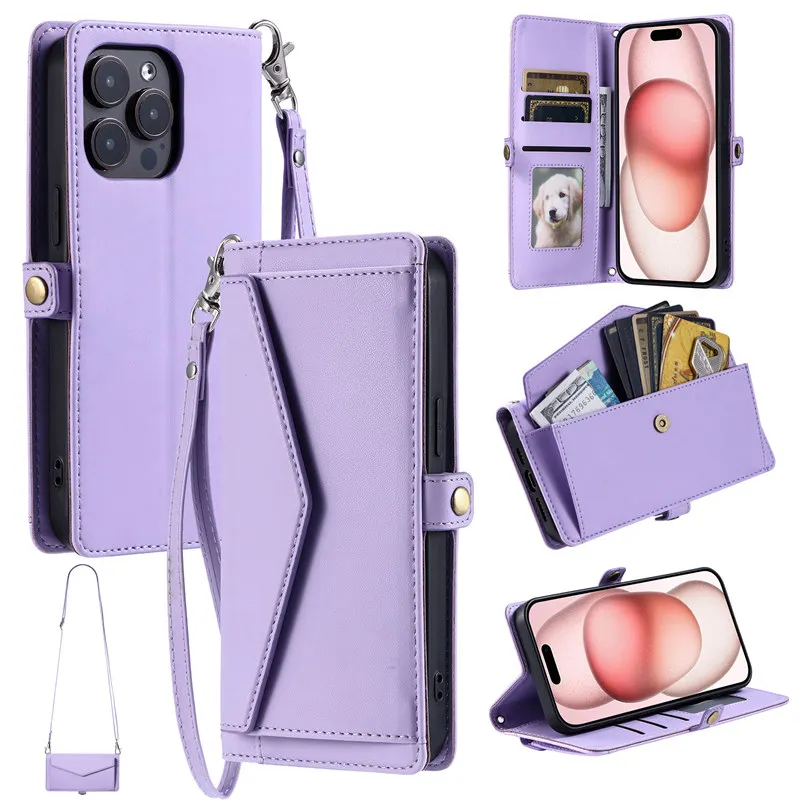 Elegant Leather Flip Stand Phone Case with Crossbody Handbag and Wallet Card Holder Feature