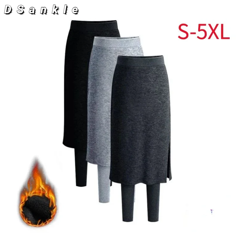 Culottes Leggings Women Warm Winter Tights Thermal Skirt One Piece Pants Fleece Leggins Sweatpants Plus Size Clothes Leg Warmers