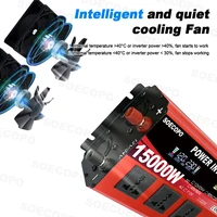 Onduleur de courant solaire 15000W, 8 Ports USB, 3 prises universelles, entrée double tension DC à AC 110/220V, camping-car à domicile 4
