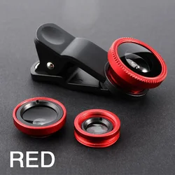 Universal 3 - in - 1 Fisheye and Wide Angle Smartphone Camera Lens Kit with Clip Attachment (Red)
