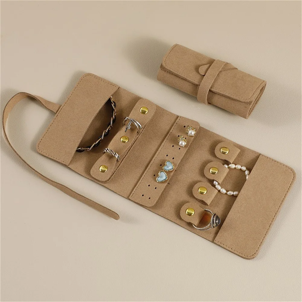 

Рулонная сумка для упаковки ювелирных изделий из суперволокна, портативный дорожный органайзер для хранения серег, часов, ожерелий, браслетов, колец, 24 × 10 см