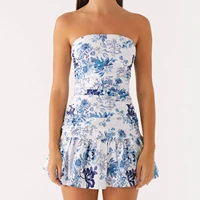Women's Ruched Tube Top Dress Strapless Sleeveless Slim Fit Flare Dress Summer Clubbing Dress - Image 3