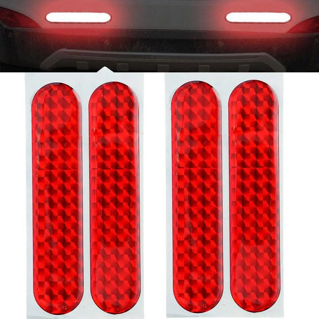 4pcs Car Reflective Sticker Door Decal Warning Tape Strips Red Safety Mark Auto Reflector