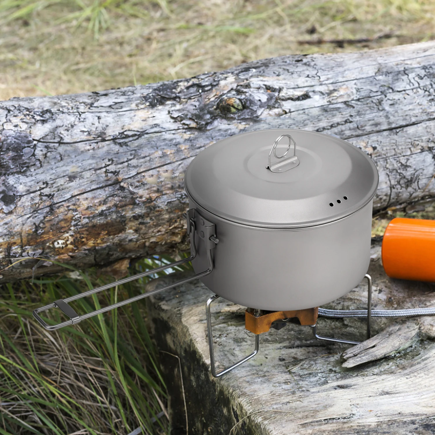 Titanium Camping Cookware Set With Lid And Foldable Handles_voghion.com