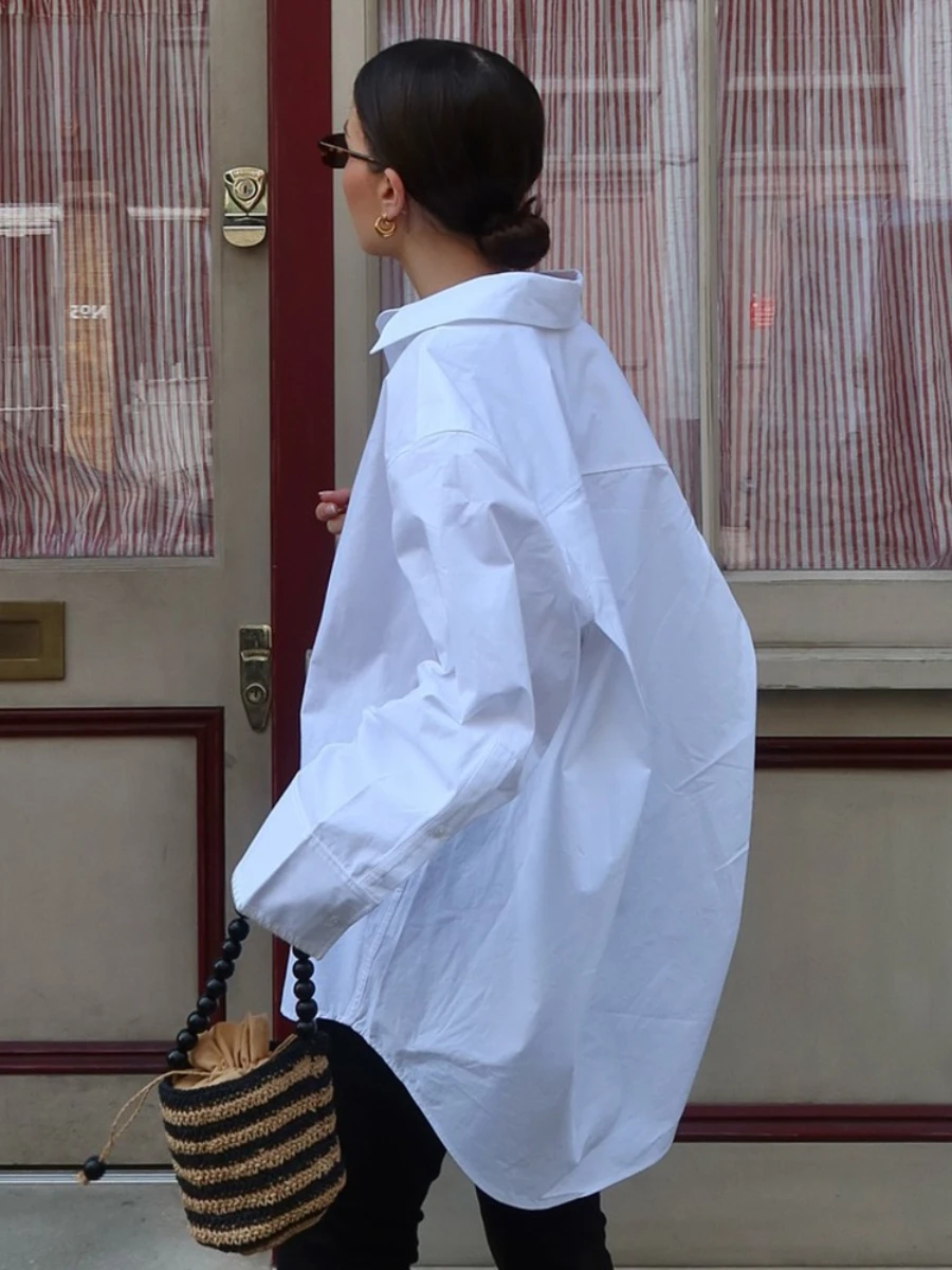 Bornladies Cotton Women's Minimalist White Long Sleeve Shirt New Autumn Lapel Single Breasted Shirts  Loose Blouse