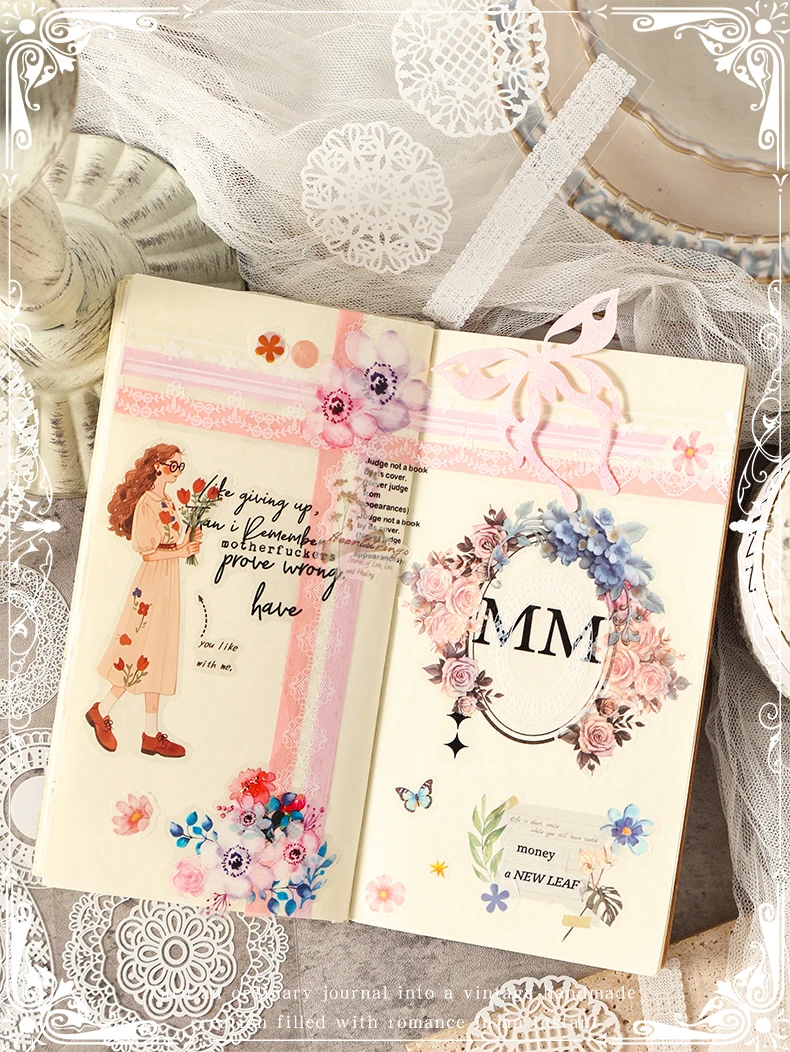 30 Stück Spitzen-Aufkleberbuch, dekoratives Scrapbooking-Tagebuch, handgefertigtes Collagenmaterial, Junk Journal, kreatives Hintergrundpapier – Detail 11