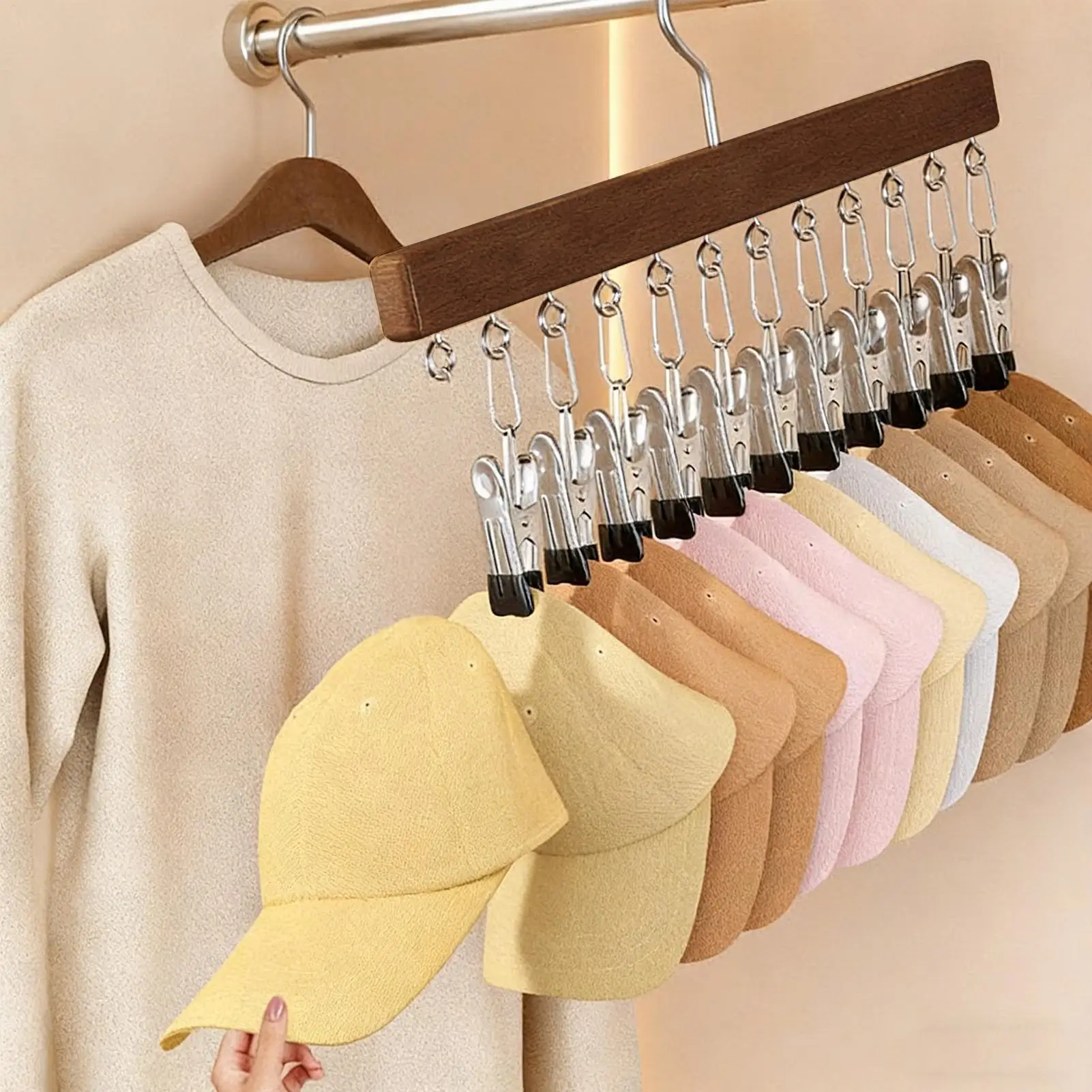나무 바지 걸이 모자 걸이 12개 클립 포함 요가 바지 걸이 클립 청바지 스커트 모자 바지 스카프 슬랙스 옷 반바지용