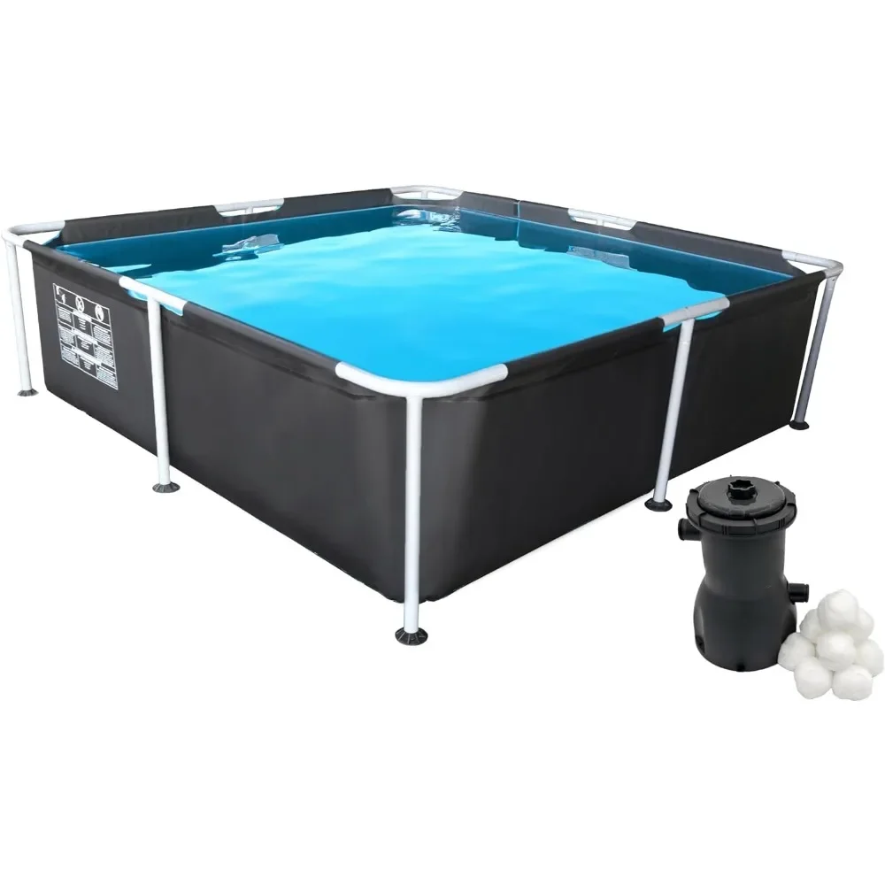 

Outdoor Hot Tubs, 7 X 24 Square Metal Frame Above Ground Pool with 530 Gallon Filtration Pump, Outdoor Hot Tubs