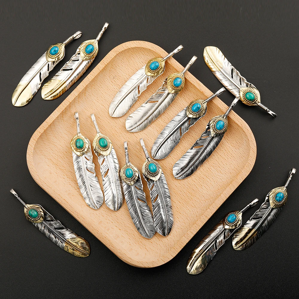 Pure 925 Sterling Thai Silver Feather Pendant Turquoise