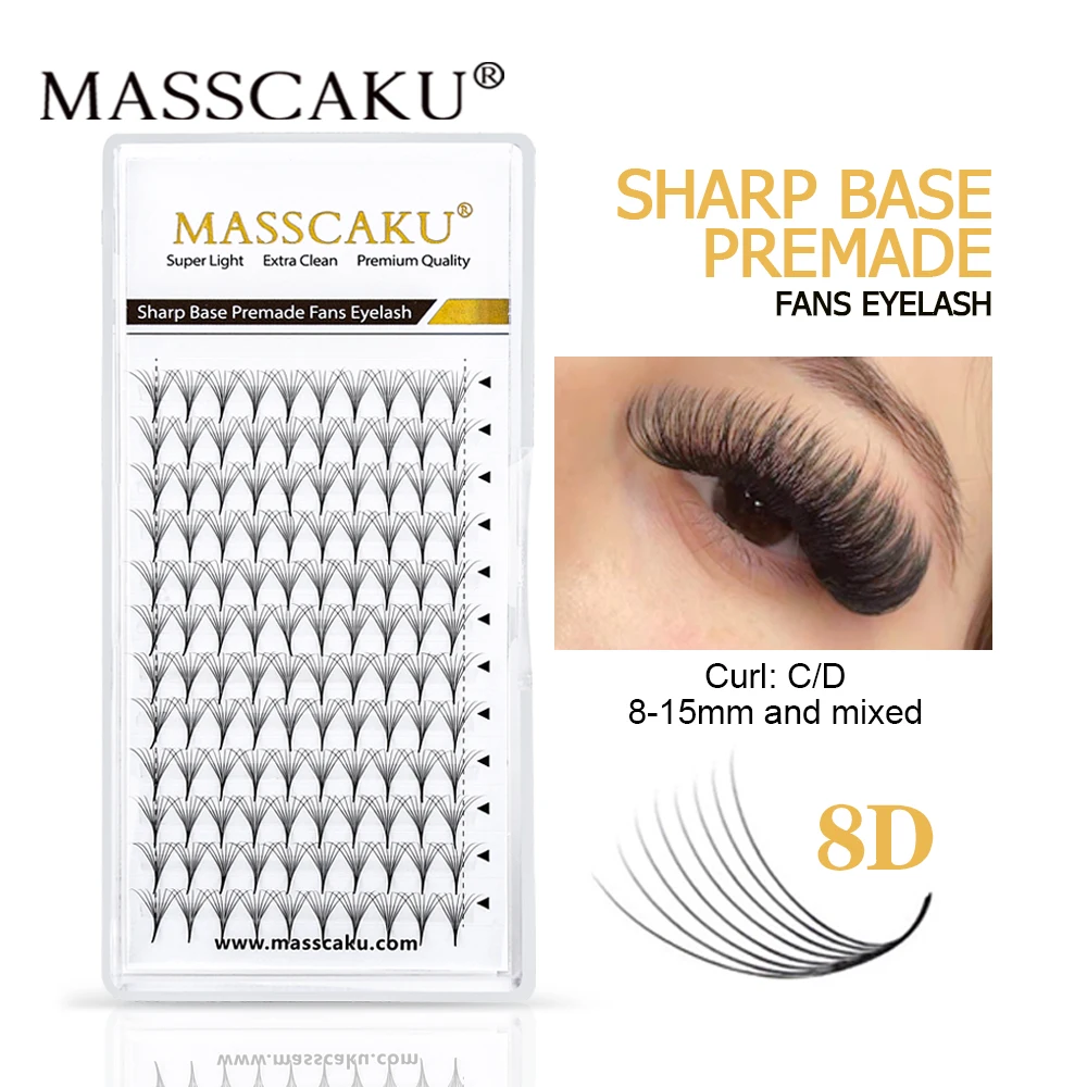 

MASSCAKU Loose Fan Eyelash Extension Professional Medium Stem Sharp Thin Premade Volume Fans Lashes Pointy Base Eyelashes Makeup
