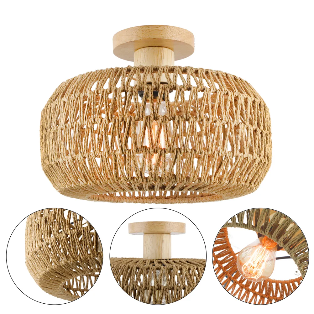 

Woven Ceiling Lamp Flush Mount Light Fixture Simple Modern Style Home Metal Round Shaped Fixtures Bathroom
