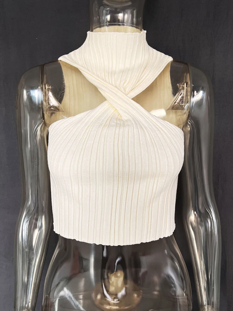 Knit Sweater Pullover Women Ribbed Twist Off-Shoulder Slim Summer Patchwork High Waist Tank Top Knitwear Female Y2k Top