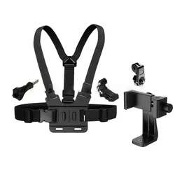 Adjustable Chest Strap Phone Clip Holder for Sport Cameras and Mobile Devices - Black (Black)