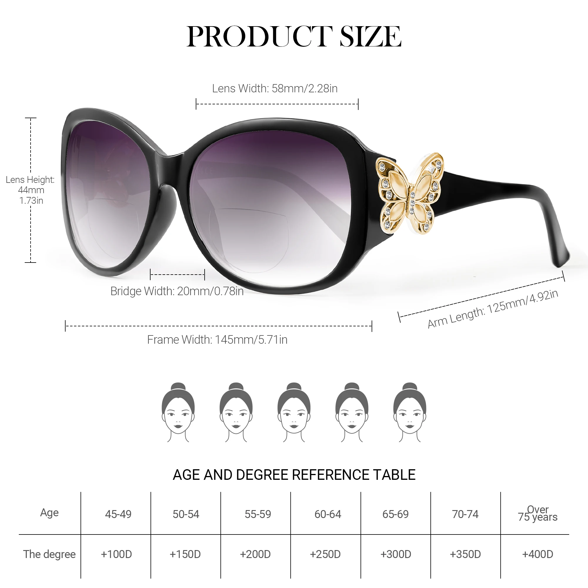 JM Large Round Bifocal Reading Sunglasses for Women Vintage Oversized Lady Reading Glasses UV400 6