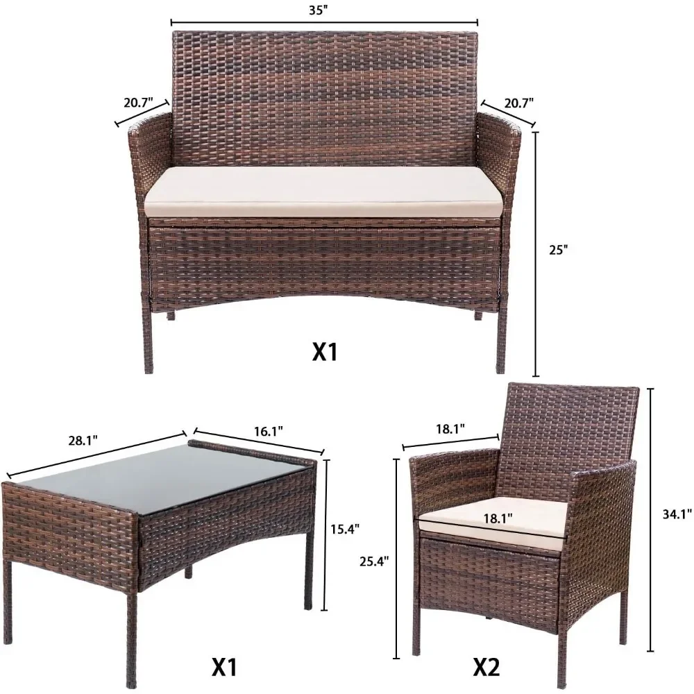 Patio Furniture Sets Outdoor Indoor Use  Backyard Porch Garden Sets Clearance Brown and Beige 4 Pieces Furniture Easy Assembly 6