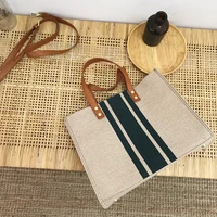 Simple Canvas Stripe Decor Bucket Handbags Women Top Handle Tote Bag Large Capacity Casual Shoulder Crossbody Bags - Image 4