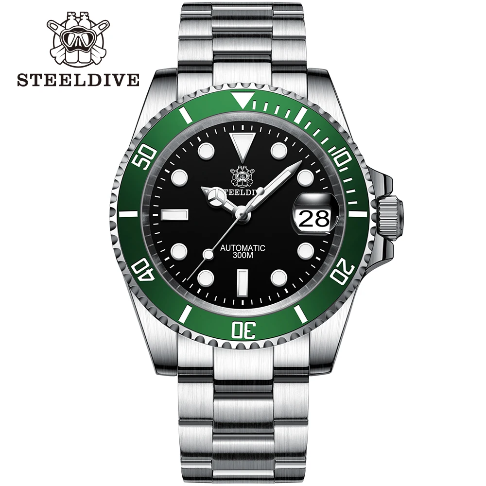 

STEELDIVE SD1953 Black Dial Green Ceramic Bezel NH35 Automatic Watch 300M Waterproof Sapphire Glass Men Dive Watches