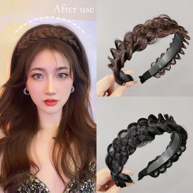 BlackTwistBraidHairBandsforWomenToothedNonslipDesigner