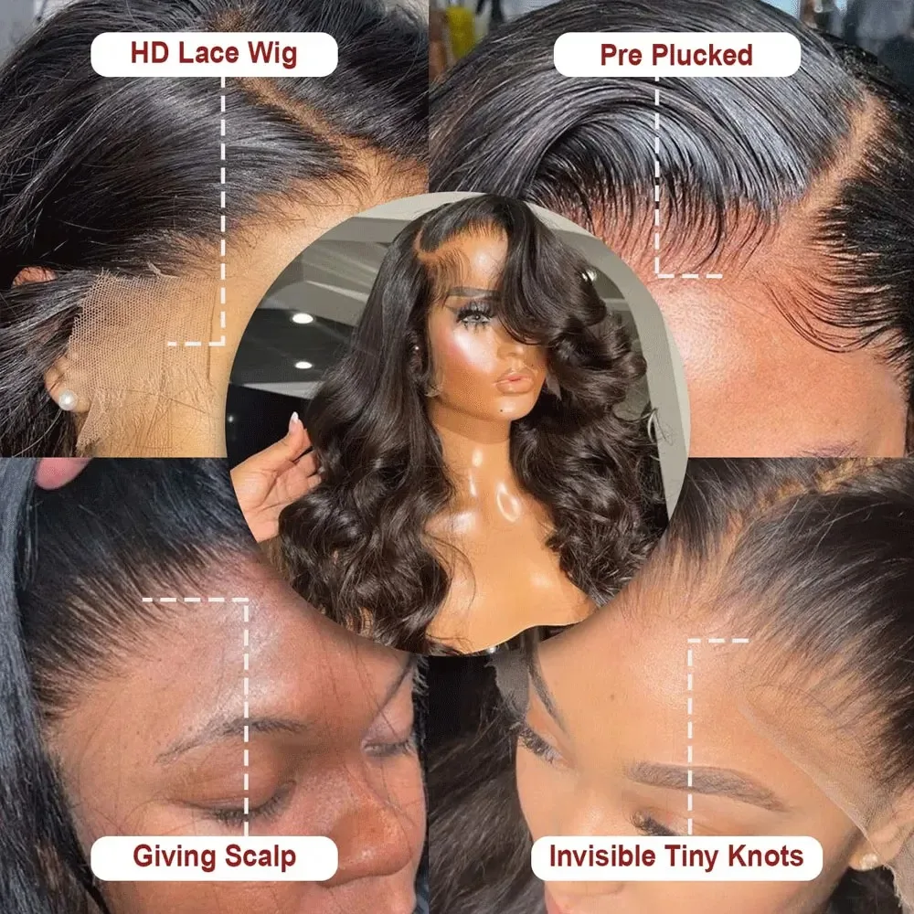 Body Wave 13x6 Lace Front Perücken aus Echthaar 250% Dichte 13x4 13x6 HD Lace Frontal Perücken aus Echthaar für Frauen – Detail 14