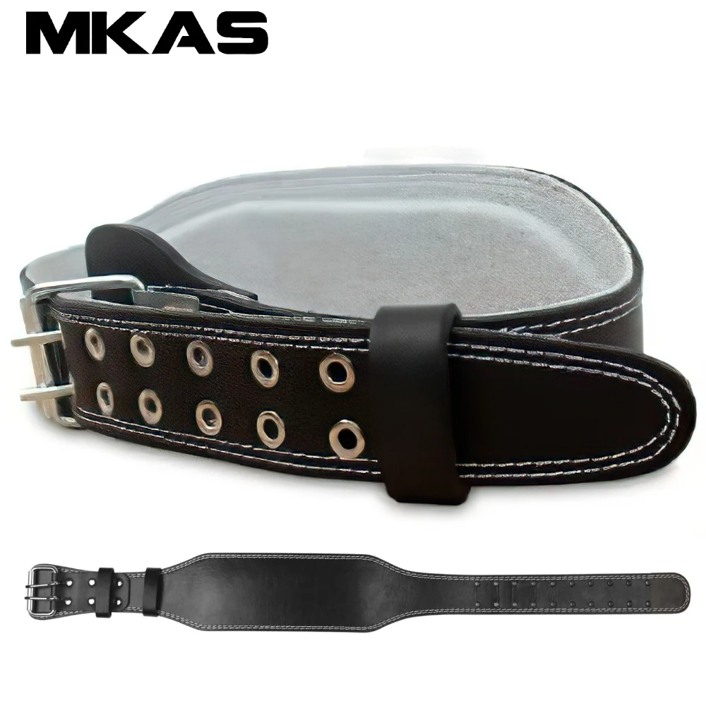 

MKAS Leather Fitness Weight Lifting Belt for Men Women Gym Weight Belt Lumbar Back Support Powerlifting Bodybuilding Workout Tra