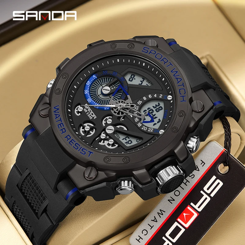 2023 Watch Multi-Function Fashion Trend Outdoor Luminous Alarm Clock Water proof Shockproof  Sanda Men's Sanda Men's Watch 9020 pressure gauge shockproof electric contact pressure gauge m20 1 5 installed at the bottom for air gas water fuel liquid