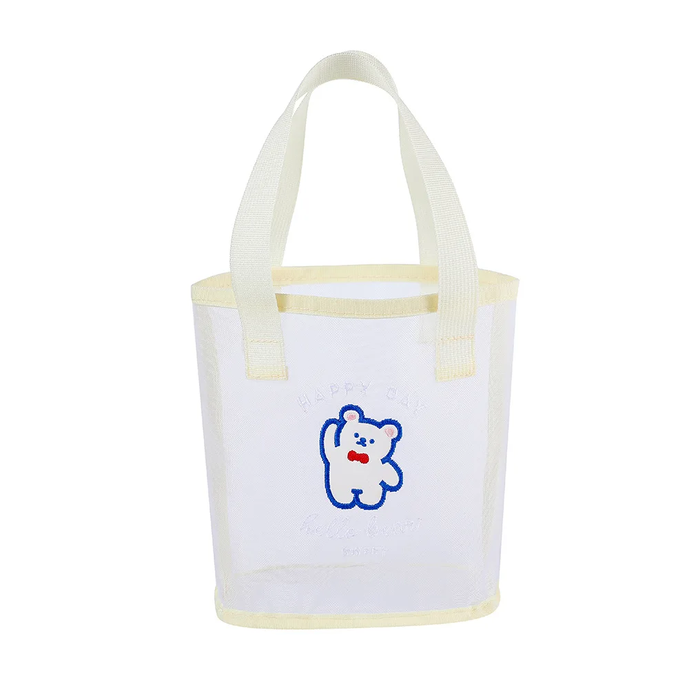 Korea Bear Mesh Handbag Girls Summer Portable Travel Beach Bag Women Daily Shopping Bags Gauze Hand Bags Fashion Tote Bag 