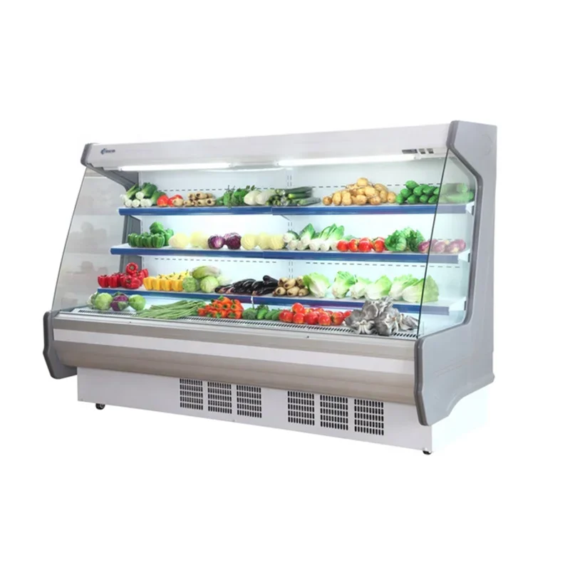 

New Intelligent Temp Control Can Customized Supermarket Vertical Fruit Air Curtain Cabinet, Wind Cold Storage Display Cabinet