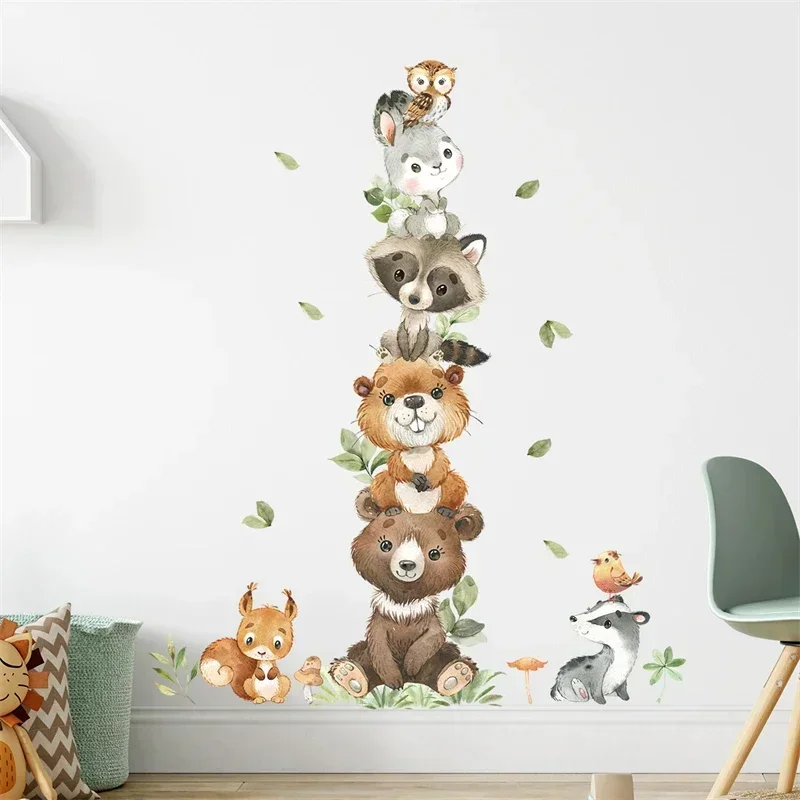 Cartoon Cute Animals Wall Stickers for Kids Rooms Bear Rabbit Children's Sticker Wallpaper Boy Baby Nursery Room Wall Decals luminous wall stickers wall stickers vinyl decal stickers