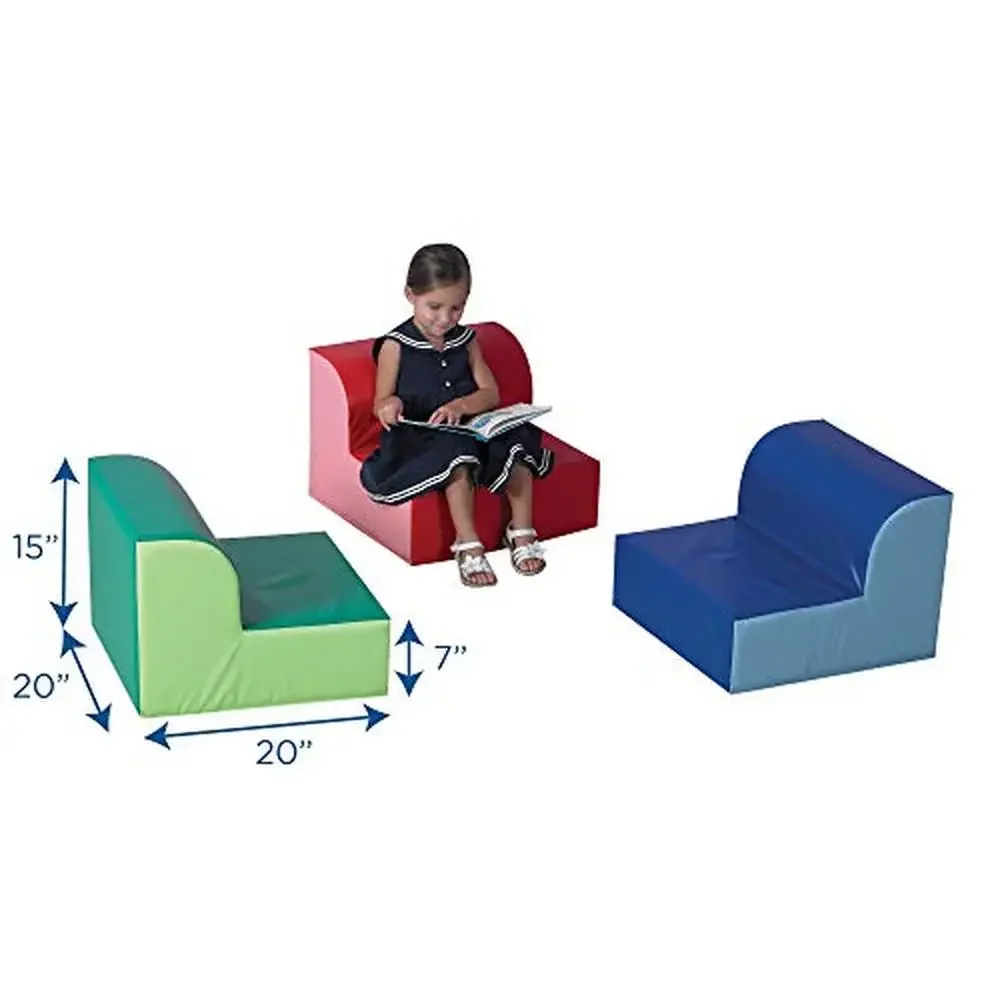 Trio Cozy Kids Chairs Flexible Seating Classroom Furniture Preschool 3-Pack Adorable Reading Nook Bright Colors Easy to Clean 3
