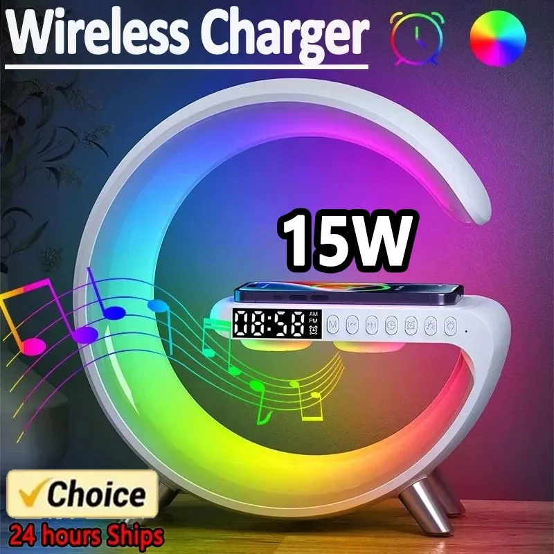 Multifunction Wireless Charger Pad Stand Speaker TF RGB Night Light 15W