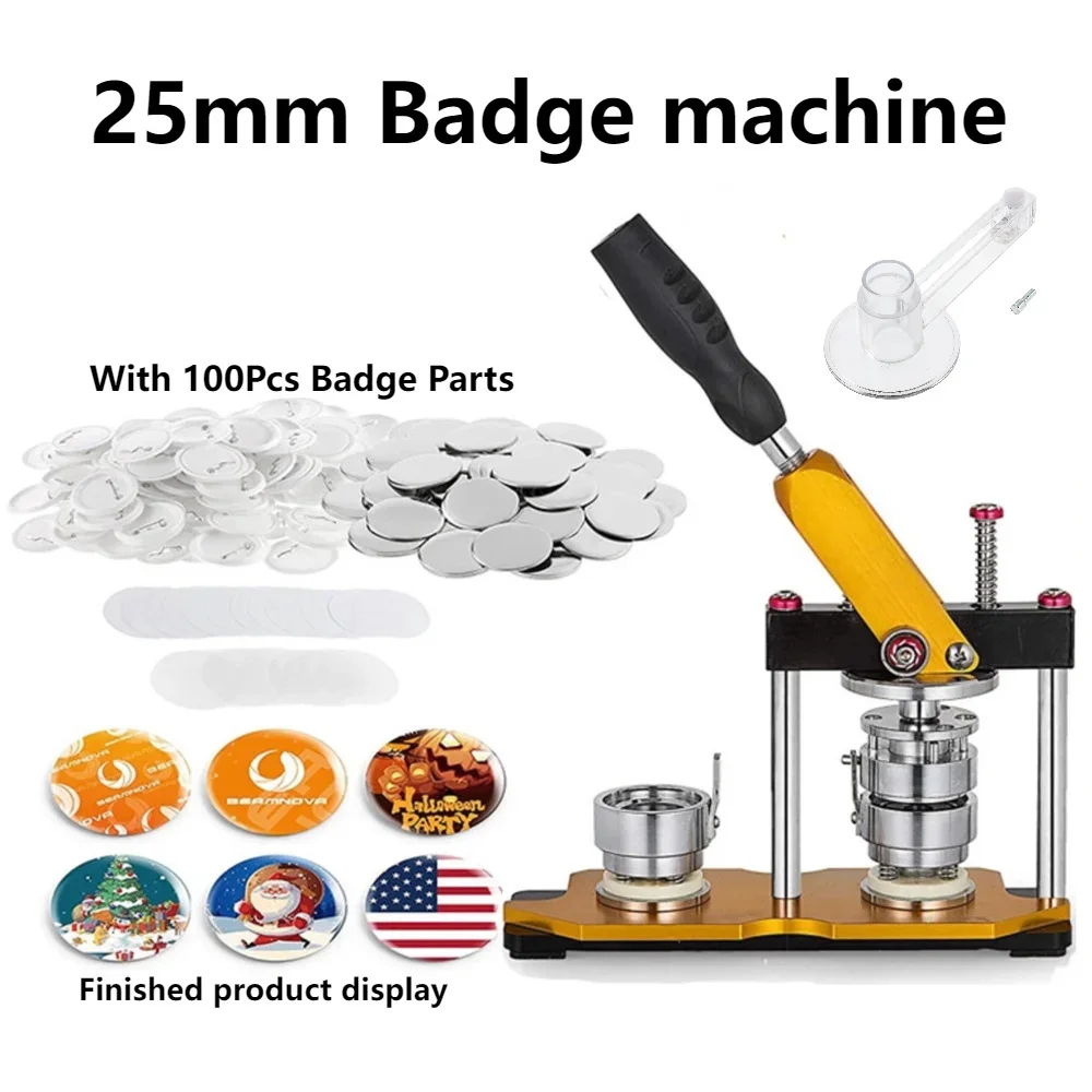 25mm DIY Badge Tin Stamping Machine Metal Rotating Badge Machine Bar Making With 100Pcs Parts+Circular Cutter