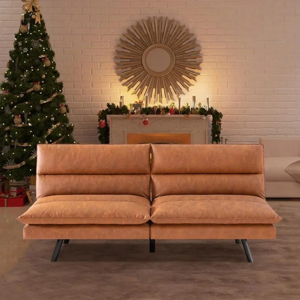 

Hcore Convertible Futon Sofa Bed/Couch, Memory Foam Splitback Sofa,Small Euro Lounger Sofa for Compact Living Spaces,Brown