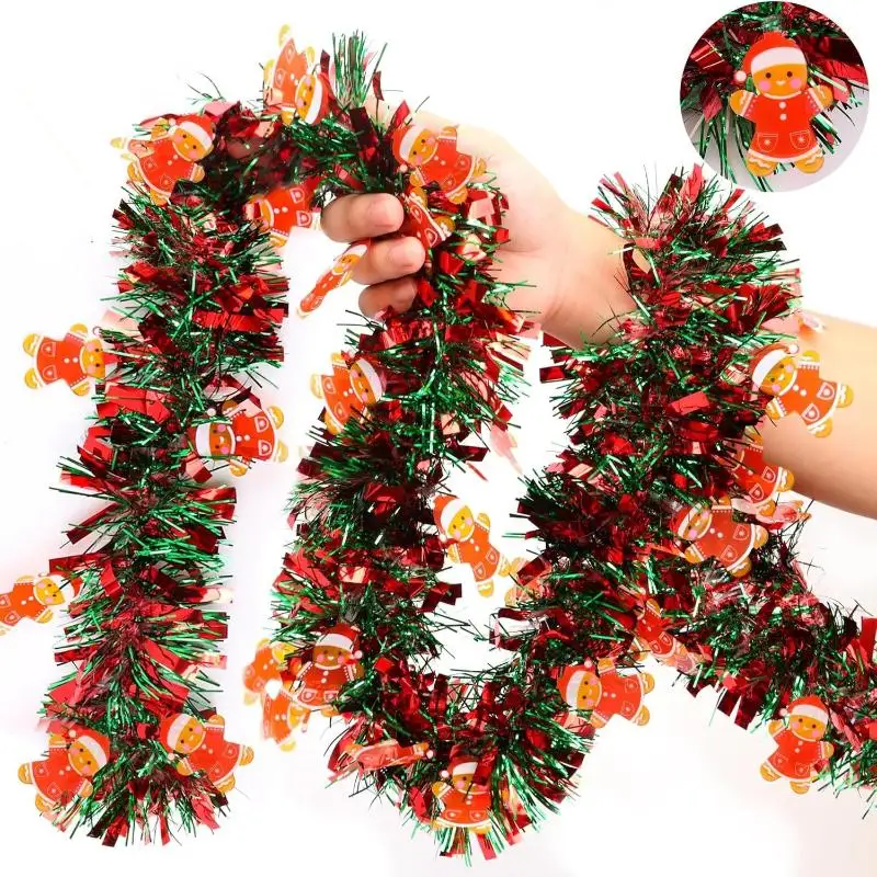 Indoor Party Christmas Tree Decor, 2M Tinsel Ribbons with Santa Claus Theme