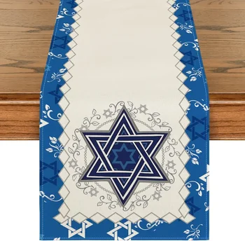 Passover Linen Table Runner – Star of David & Menorah Design 1