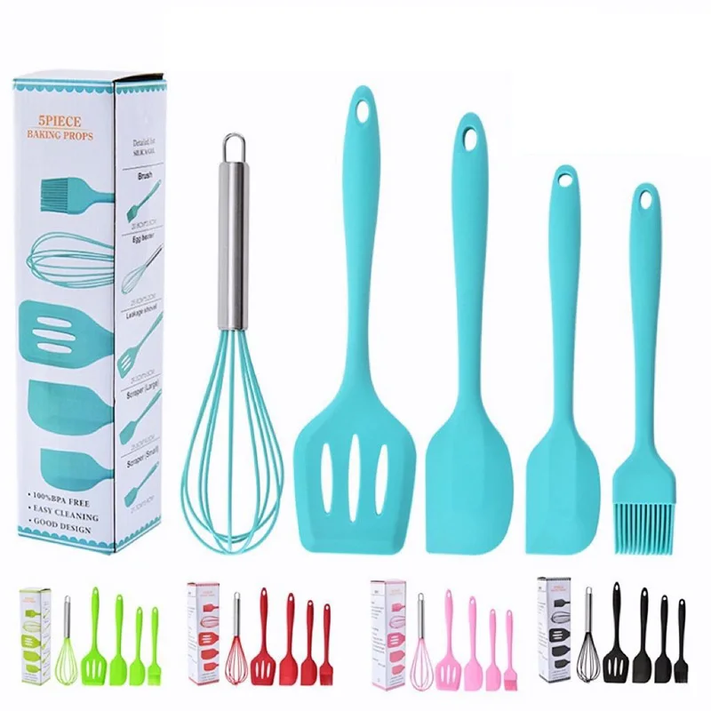 5Pcs Kitchen Silicone Utensils Kit-Assorted Colors-Tough and Modern Design For Kitchen Tools Accessory Utensils Supplies Home