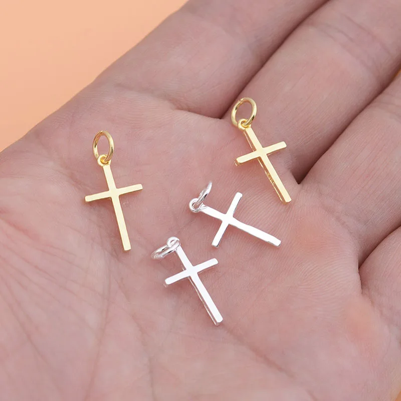 925 Sterling Silver Cross Charm Pendant Handmade DIY Jewelry Accessories silver necklace charms,pendant necklace,silver necklace,silver pendant
