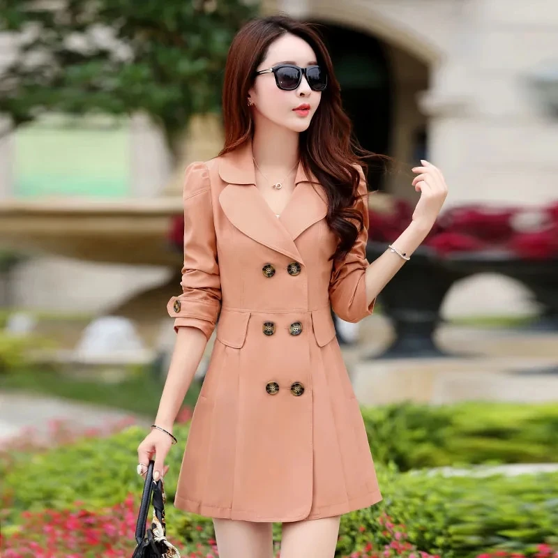 Plus-Size Mid-Length Trench Women Coat Double-Breasted Slim-Fit New In Outerwears Jacket Spliced Half Women's Windbreaker Coats