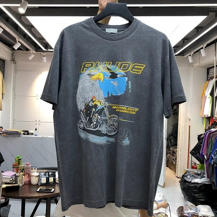 

2024 new RHUDE T Shirt Men Women High-Quality Washed Do Old Streetwear T-shirts Summer Style Rhude Top Tees mens t shirts