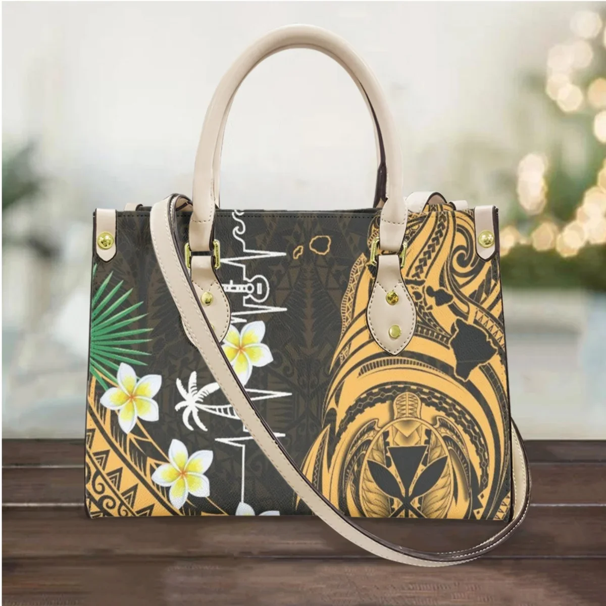 Hawaii Plumeria Turtle Brand Design Cross Body Bags Heartbeat Polynesian Top-handle High Quality Handbags Tribal Messenger Bags