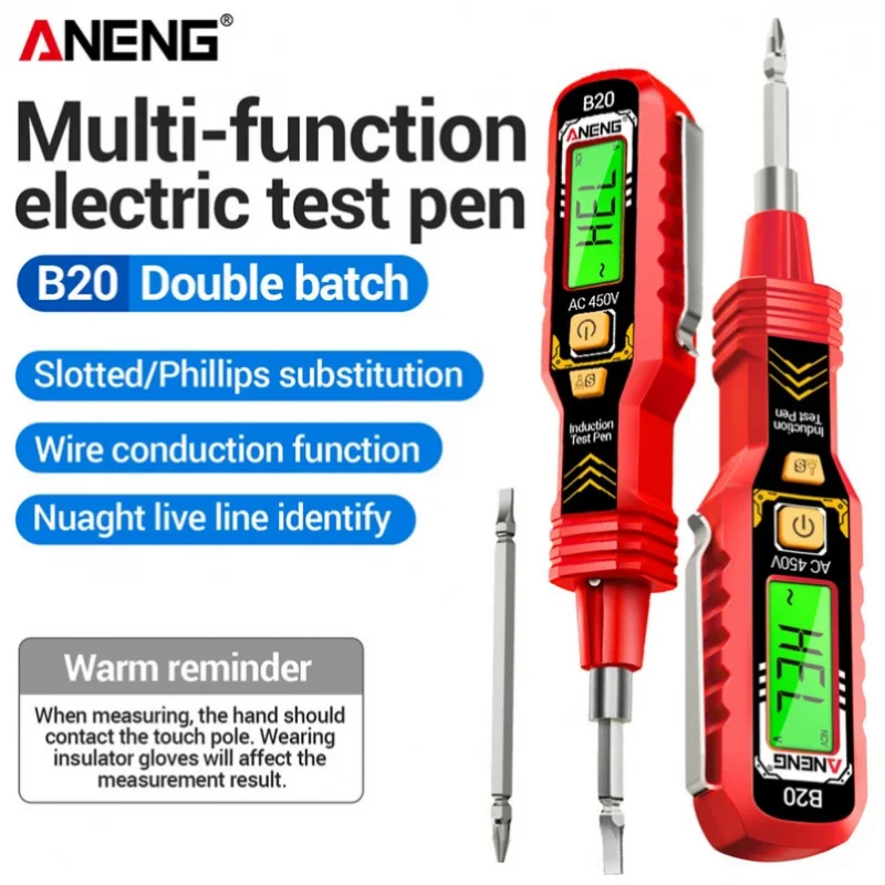 전압 드라이버 듀얼 헤드 펜 ANENG B20 스마트 듀얼 유즈 슬롯형 크로스 미터 11V450V AC 전압 감지 테스터