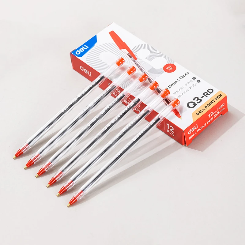 Deli 12 Pcs Ballpoint Pen 1.0 mm Black Blue Red Colors Bullet Tip Gel Pen Smooth Writing Office Stationery School Supplies 6