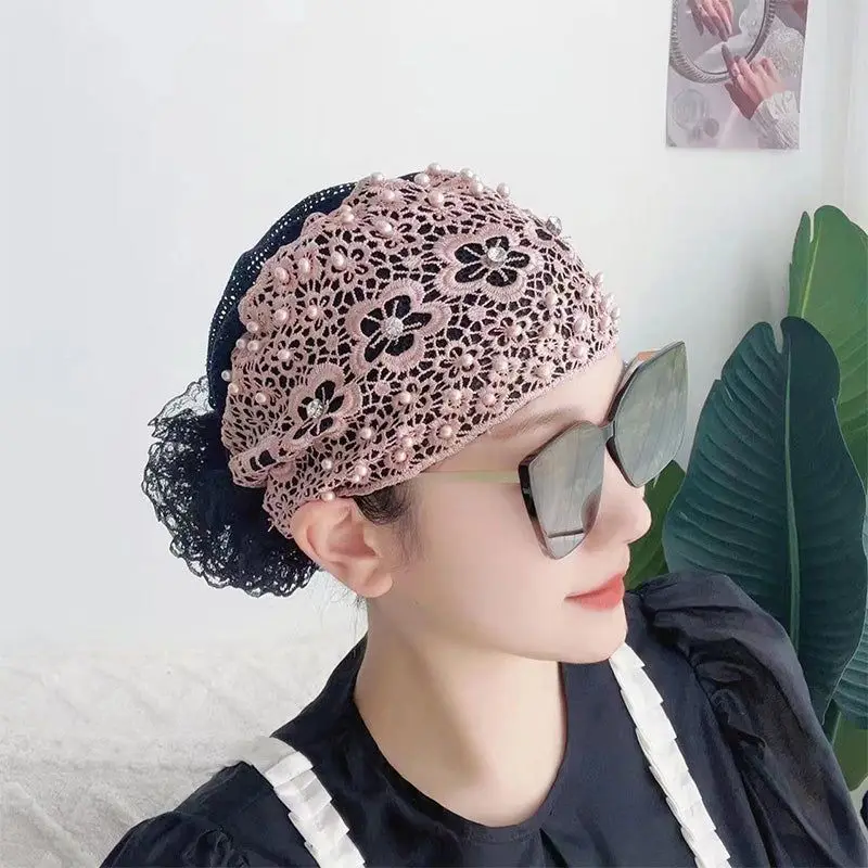 Ladies Floral Lace Headscarf Women Inner Hat Hijab Scarf Lace Cap Turban Headwear Underscarf Flower Headscarf Wrap Bonnet Hair ladies headscarf