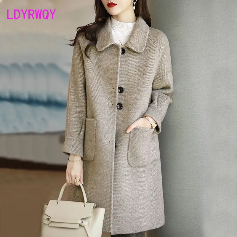 2023 Autumn/Winter New Mid length Woolen Coat Women's Korean Version Slim Fit Cashmere Double sided Coat Women's double sided golden velvet set for women 2023 new korean version thickened autumn and winter casual fashion two piece set