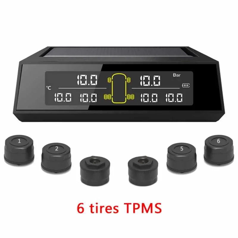 

Universal Solar Energy 6 Tyre Sensor Solar TPMS Wireless Tire Pressure Monitoring System for Truck Bus RV Oversize Vehicle Car