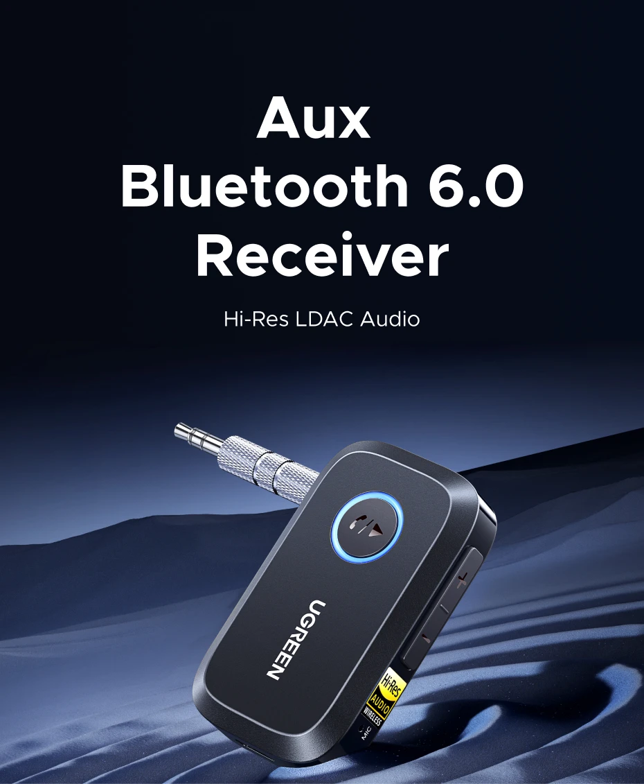 Description Picture 2 of itemUGREEN Bluetooth 6.0 Receiver with LDAC, Hi-Res Wireless Audio Adapter 3.5mm AUX Receiver for Speakers/Wired Speakers/Stereo